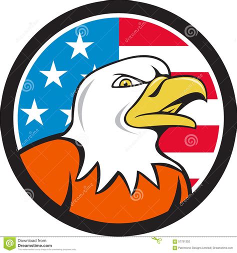 American Bald Eagle Head Angry Flag Circle Cartoon Stock