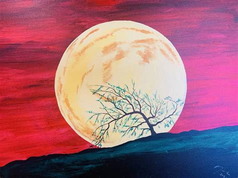Dreamlike Surreal Moon With Tree And Red Sky Painting By Alan Jackson
