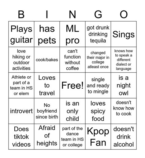 Human Bingo Bingo Card