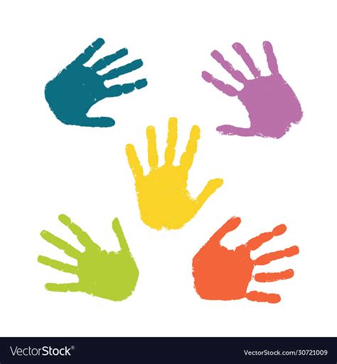 Set Colorful Hand Prints Isolated On White Vector Image