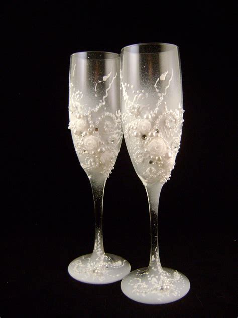 Hand decorated wedding champagne glasses classic elegant