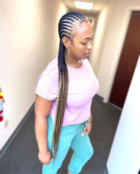 Straight Back Feed In Braids Feed In Braid Box Braids Hairstyles For