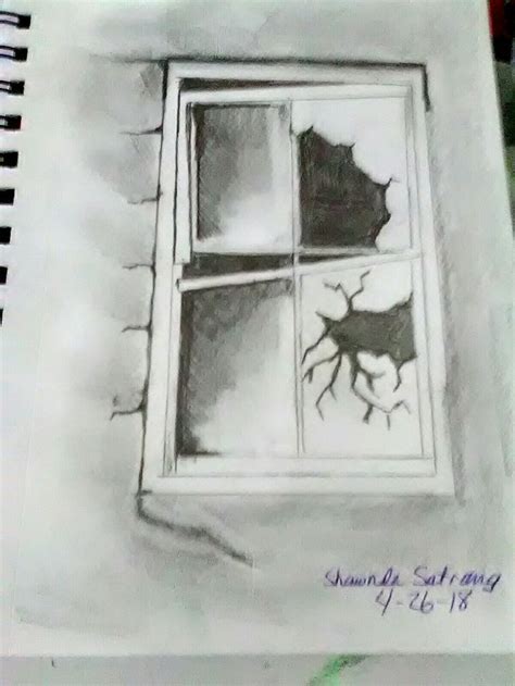 Broken Window Sketch By Shawnda Satrang Window Sketch Window Drawing