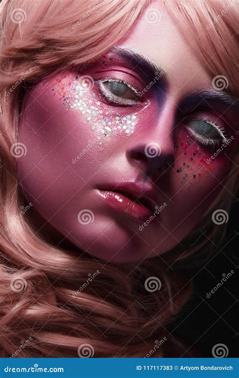Beautiful Girl With Art Creative Make Up Beauty Is An Art Face Stock