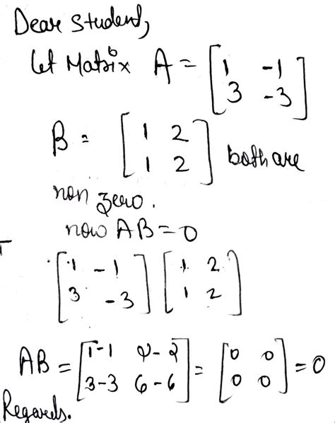 Example Of Two Non Zero Matrices A Amd B Of Same Order 22 Such That Ab