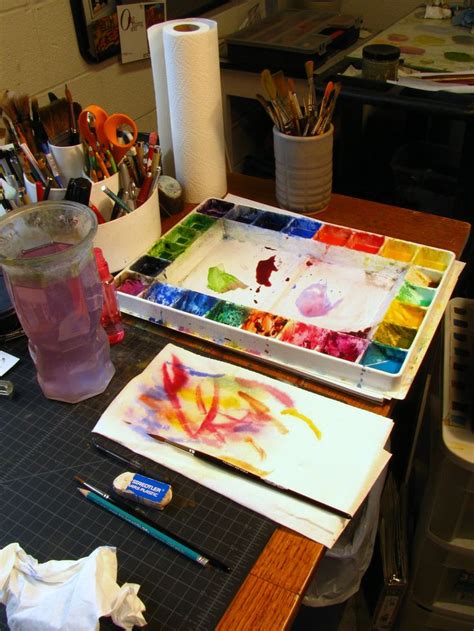 My Studio Table Set Up For Watercolor Watercolor Supplies