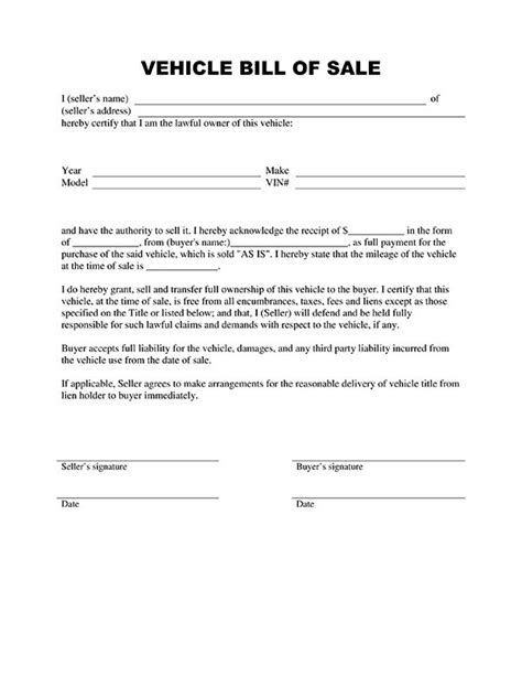 Download bill of sale forms pdf templates. Free Printable Vehicle Bill of Sale Template Form (GENERIC)