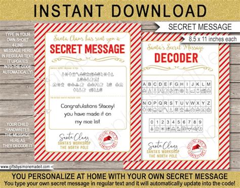 santa secret message letter printable template christmas puzzle worksheet activity naughty