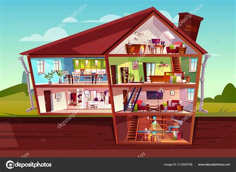 Mansion House Cut Section Vector Illustration Stock Vector Image By