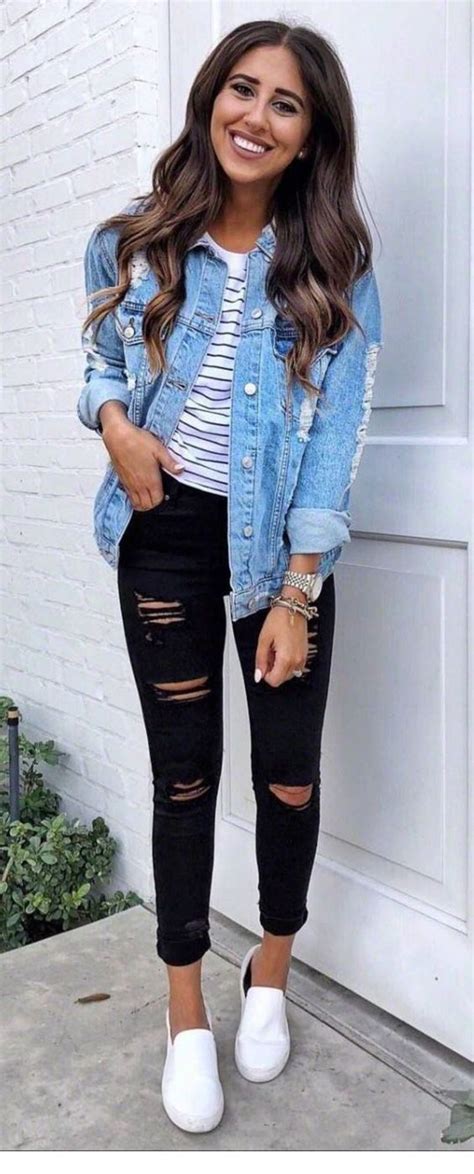 Very Cute Denim Jacket Spring Outfits Casual Casual Outfits Outfits