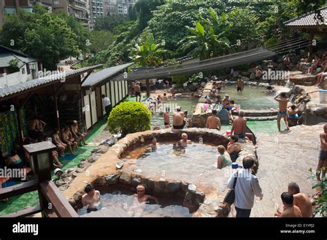 Taipei Taiwan 2014 Hot Springs Men Relax In The Thermal Pools Of Millenium Hot Springs In