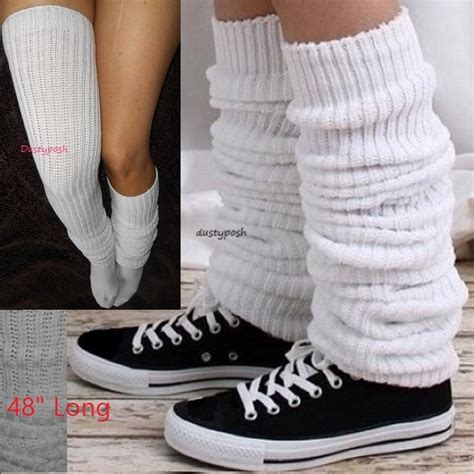 Dustyposh Accessories Long Loose Japanese Slouch Sock 47 White Black Thick School Girl