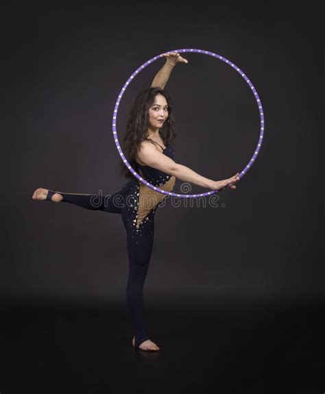 Gymnastic Exercises With Hula Hoop Girl Performs A Circus Artist Stock