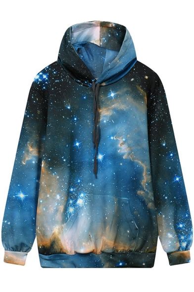 Womens Drawstring Hooded 3d Galaxy Printed Hoodie Sweatshirt With One