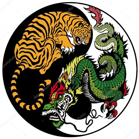 Yin Yang Tiger And Dragon Dragon And Tiger Yin Yang Symbol — Stock