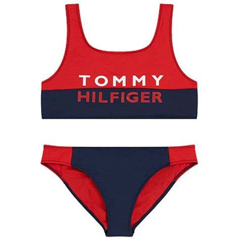 tommy hilfiger girls bold swim bralette bikini set red glare
