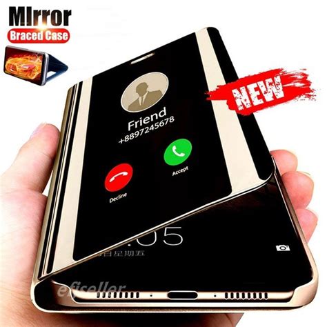luxury smart clear view plating mirror phone case flip leather cover for samsung s22 s22