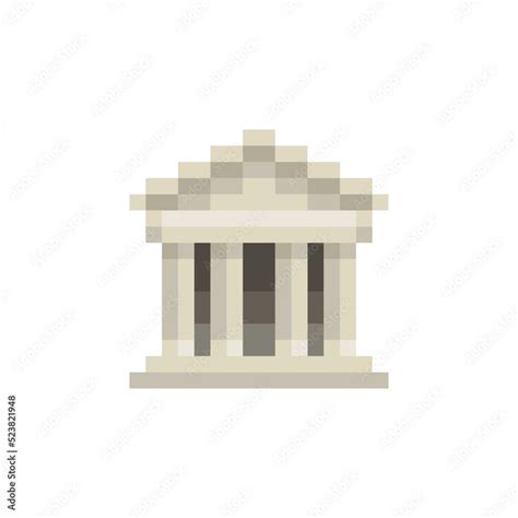 Classical Building Greek Temple With Columns Pixel Art Icon Building