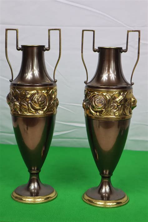 C1910 Pair Of Art Nouveau Brass Vases By Beldray England Etsy
