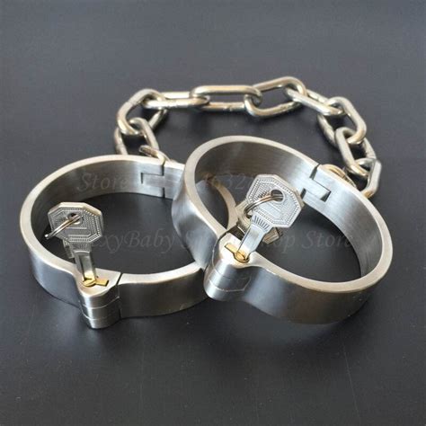 Stainless Steel Handcuffs Ankle Cuff With Chain Bondage Stealth Lock