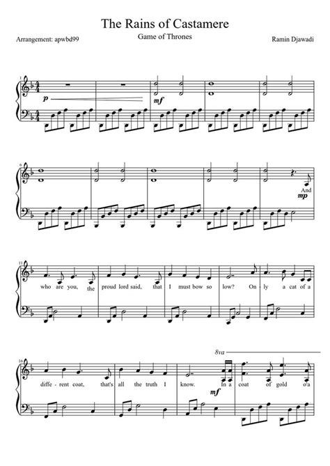 House frey joins with house tully. The Rains of Castamere | Piano Sheet Music | Pinterest ...