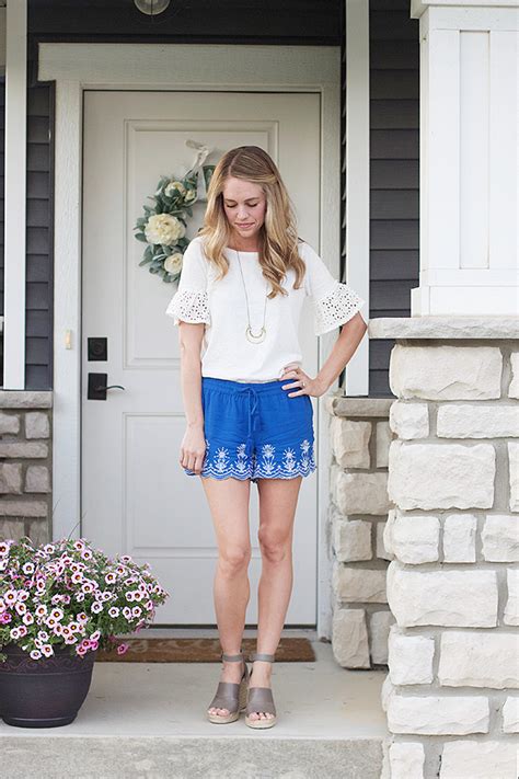 Fashion Friday Blue Embroidered Shorts Michaela Noelle Designs