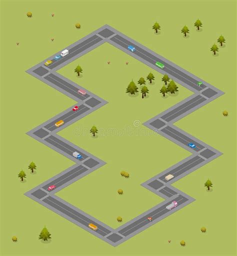 Traffic Jam Isometric Cars And Houses For Illustration Of Busy Road