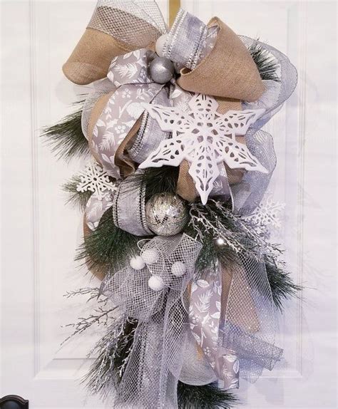 Luxe Silver White Burlap Christmas Swag Christmas Door Wreath Elegant