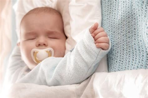 Baby Sleeping Covered With Soft White Blanket Stock Photo Image Of