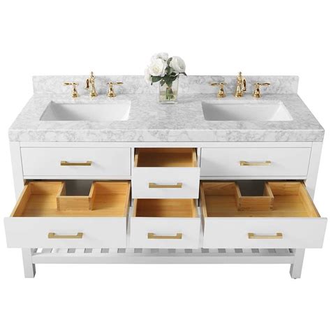 48 antique white double sink vanity set with mirror. Elizabeth 60"W Gold Hardware White Marble Double Sink ...