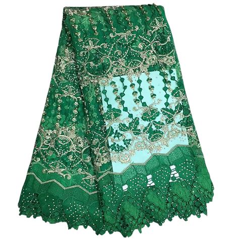High Quality 5 Yard Lots African Lace Fabric Green Colours Fashionable Water Soluble Guipure