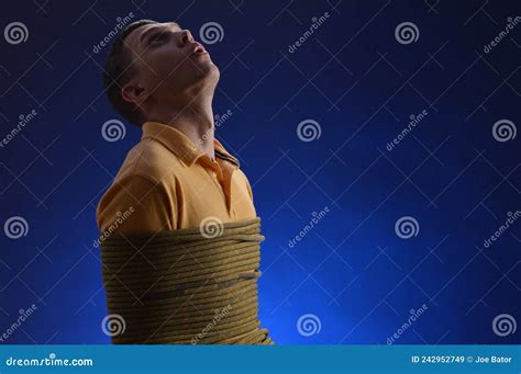 Man Tied Up In Coils Of Rope Stock Image Image Of Dread Bondage 242952749