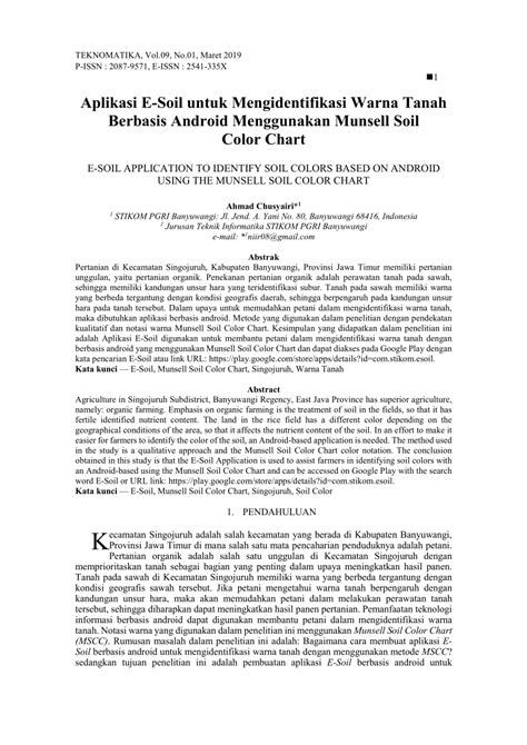 PDF Aplikasi E Soil Untuk Mengidentifikasi Warna Tanah Berbasis