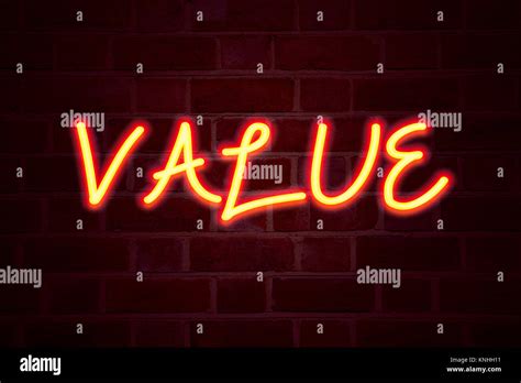 Value Neon Sign On Brick Wall Background Fluorescent Neon Tube Sign On Brickwork Business
