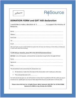 Fillable Online DONATION FORM And GIFT AID Declaration ReSource Fax