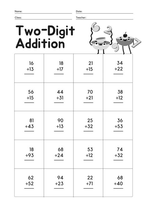 Math Addition Worksheets 1st Grade 2 Digit Addition Worksheets