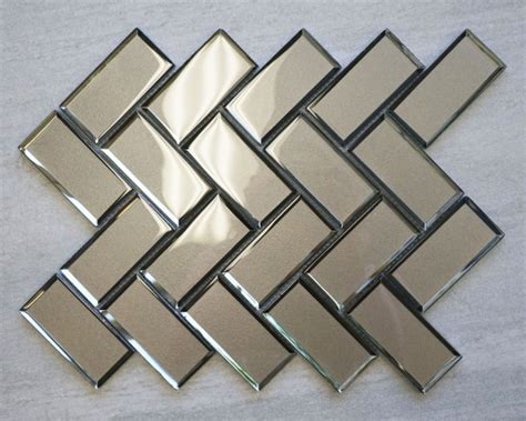 2 X 4 Herringbone Ash Grey Polished Glass Mosaic Tile 12x12 Glass Tile