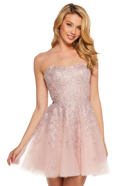 sherri hill 53099 beaded lace short tulle a line dress mitzvah dresses strapless homecoming