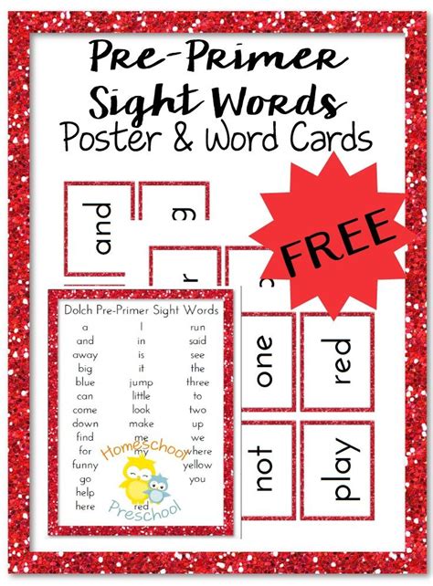 Download These Free Pre Primer Sight Word Cards And Poster To Use With