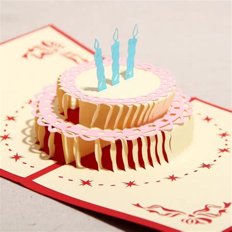 3d Handmade Three Dimensional Diy Birthday Cake Greeting Card Paper Art