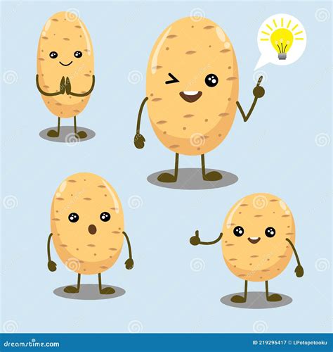 Set Of Fresh And Cute Potato Characters Illustration Stock Vector