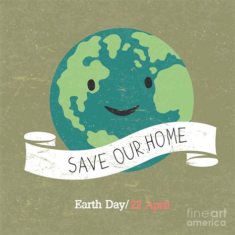 Vintage Earth Day Poster Cartoon Earth Digital Art By Pashabo