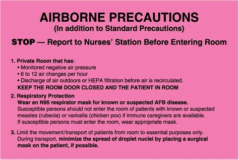 Pink Airborne Precaution Labels For Nurses 8 X 5 14