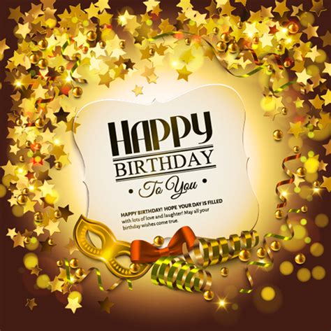 Golden Decor With Birthday Cards Vector Free Download