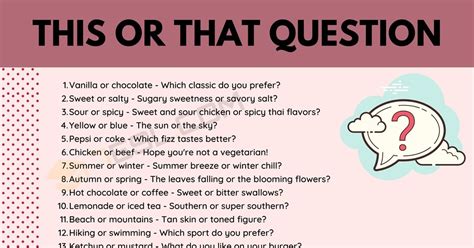 This Or That Questions 101 Best Questions To Get To Know Someone 7esl
