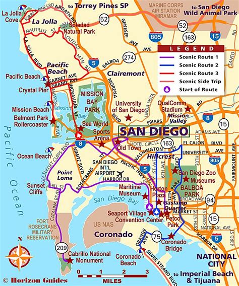 A Map Of San Diego California With All The Roads And Major Cities On It