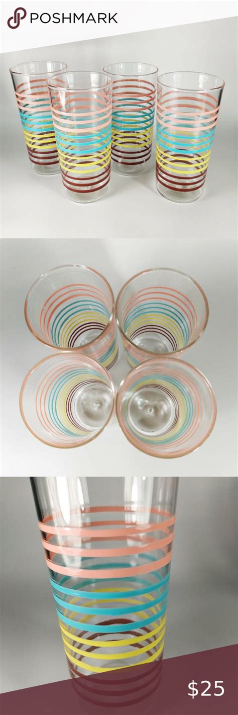 Vintage Striped Drinking Glasses Engagement Wine Stella Rosa Milk Glass Candy Dish Pink