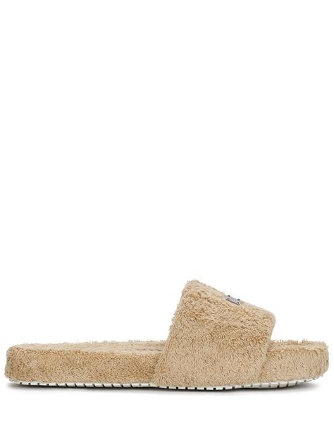 Dolce Gabbana Logo Plaque Detail Slippers In Nude Modesens