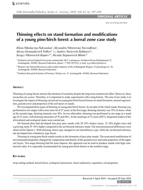 Pdf Thinning Effects On Stand Formation And Modifications Of A Young