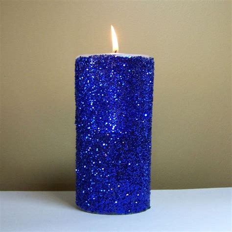 Light Blue Glitter Pillar Candle Wedding Reception Decor